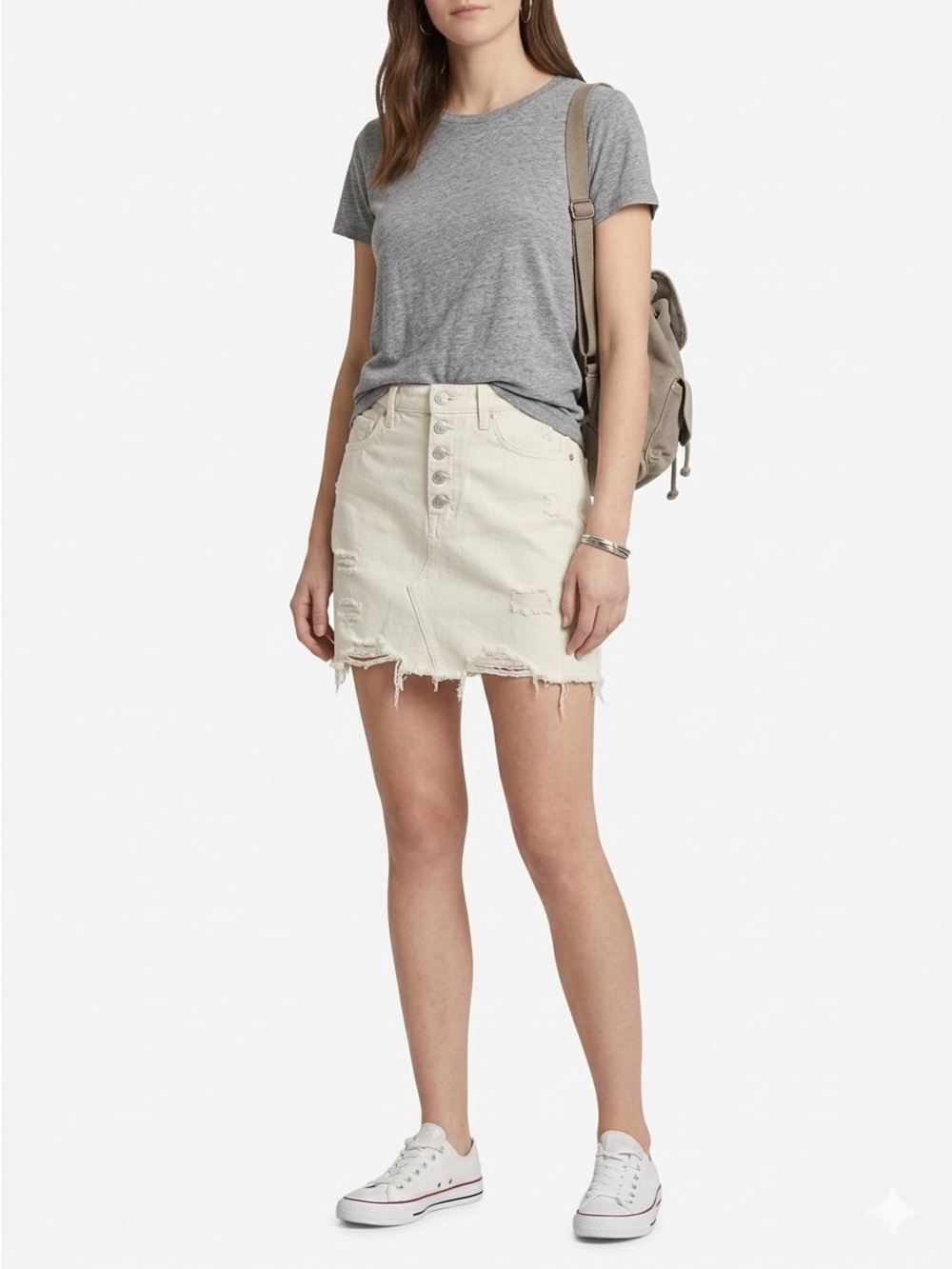 We The Free Cream Distressed Mini Skirt
